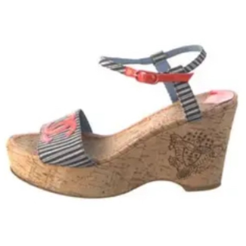 Chanel 2008 Interlocking CC Nautical Wedge Sandal EU 38 US 8 Vintage - Picture 2 of 4